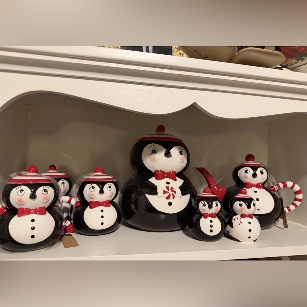 Johanna Parker penguin bundle mugs salt and pepper cookie jar and teapot